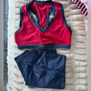 Women's Red and Black Sports Bra and Leggings Set